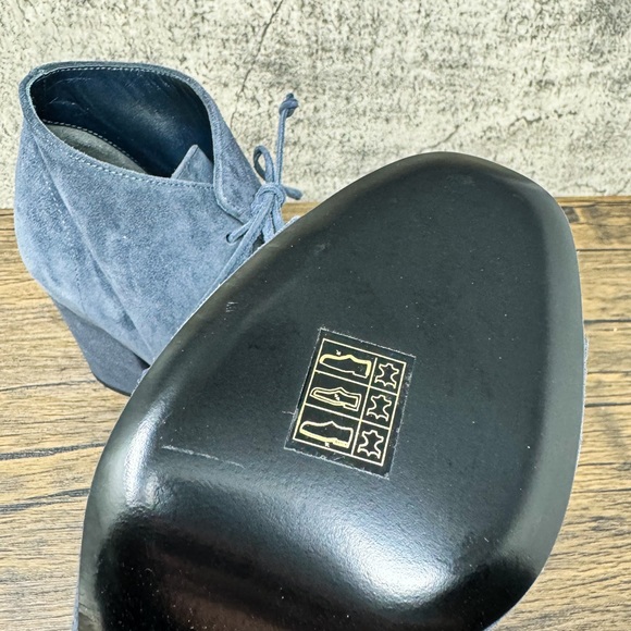 Delman suede gray-blue open toe booties, leather Anita heeled boots, size 9.5 - Picture 10 of 11